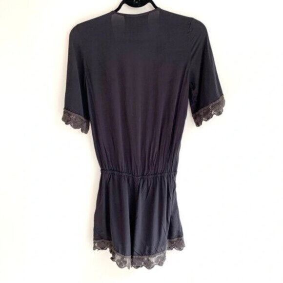 Free People Blue Life Boho Romper 3/4 Sleeve Surplice Neck Crochet Lace Black S - Picture 12 of 16